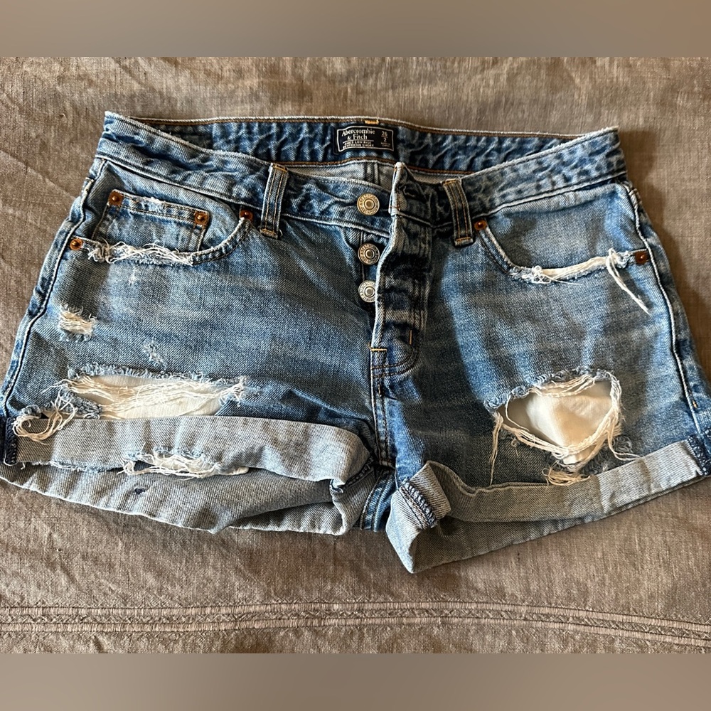 Abercrombie & Fitch Light Blue Distressed Jean Shorts
